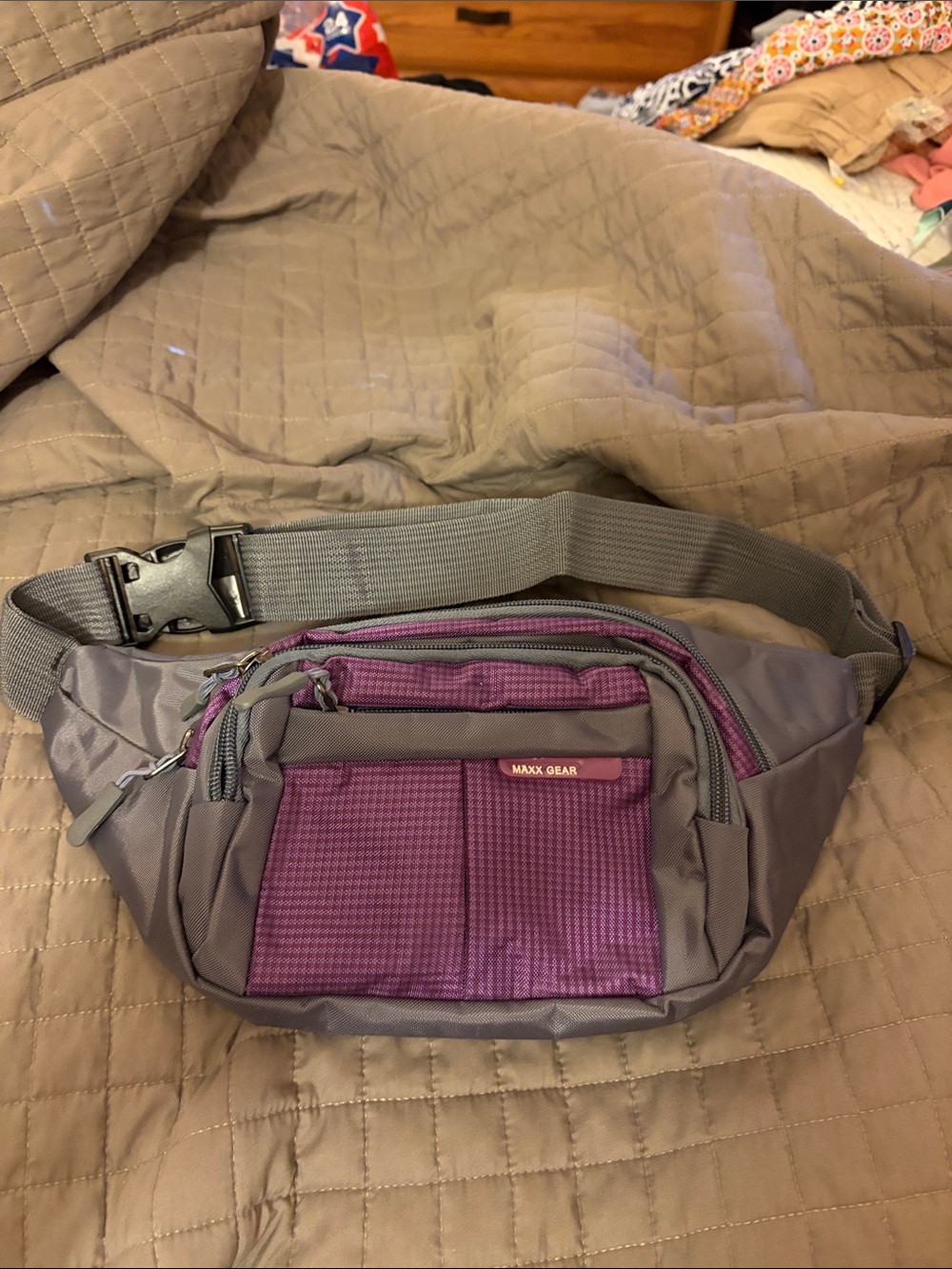 Purple and Gray Waist Bag